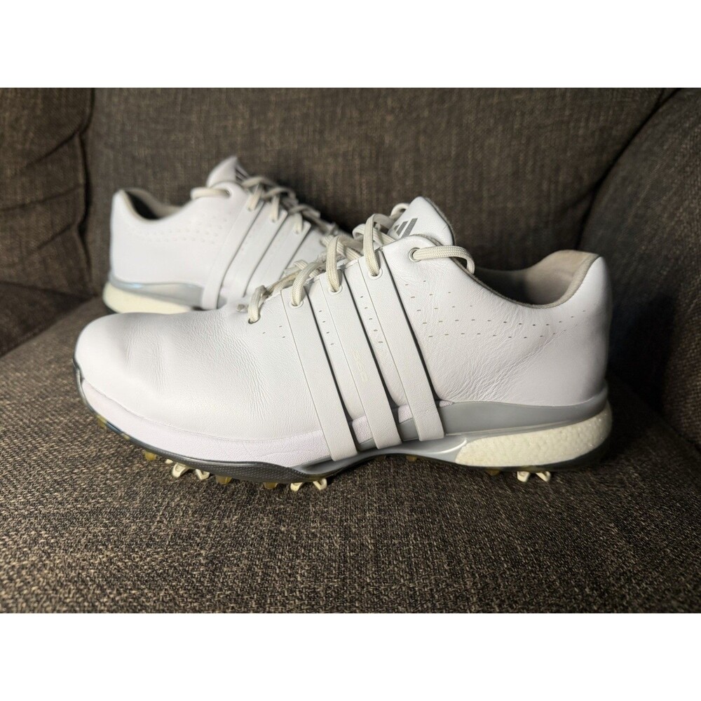adidas Tour360 24 BOOST Golf Shoes Men's Size 9 White Leather Spiked